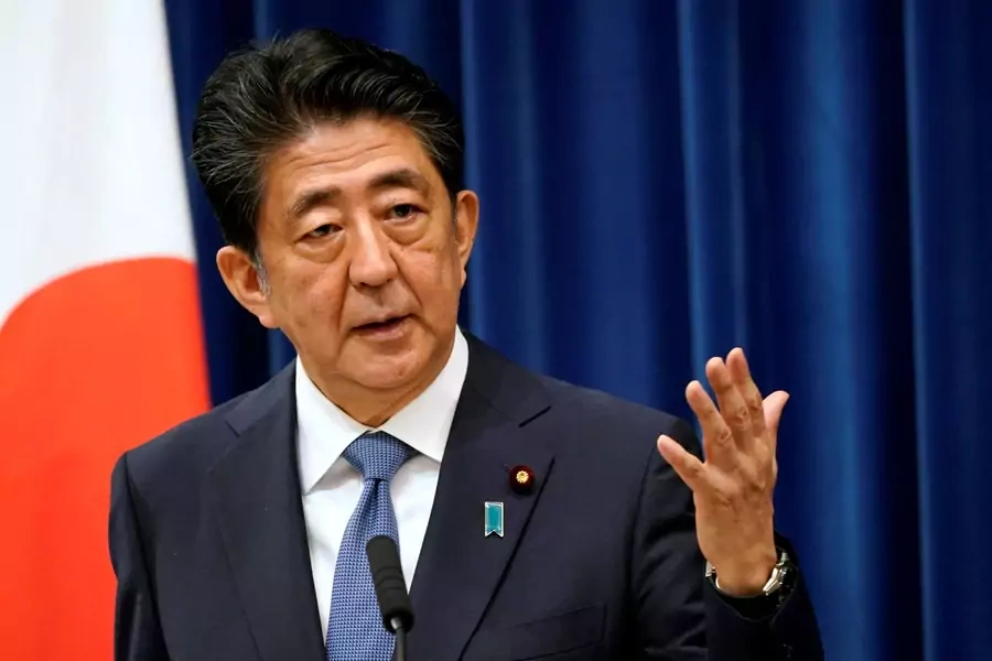 Japanese Prime Minister Abe Shinzo speaks during a news conference at the prime minister's official residence in Tokyo, Japan.