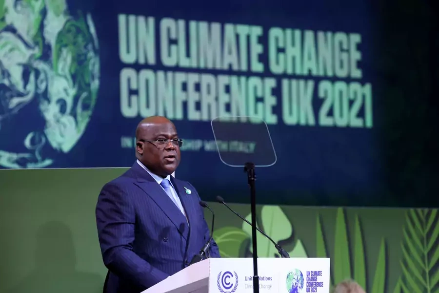 Democratic Republic of the Congo's President Felix Tshisekedi speaks during the UN Climate Change Conference (COP26) in Glasgow, Scotland, Britain, November 2, 2021