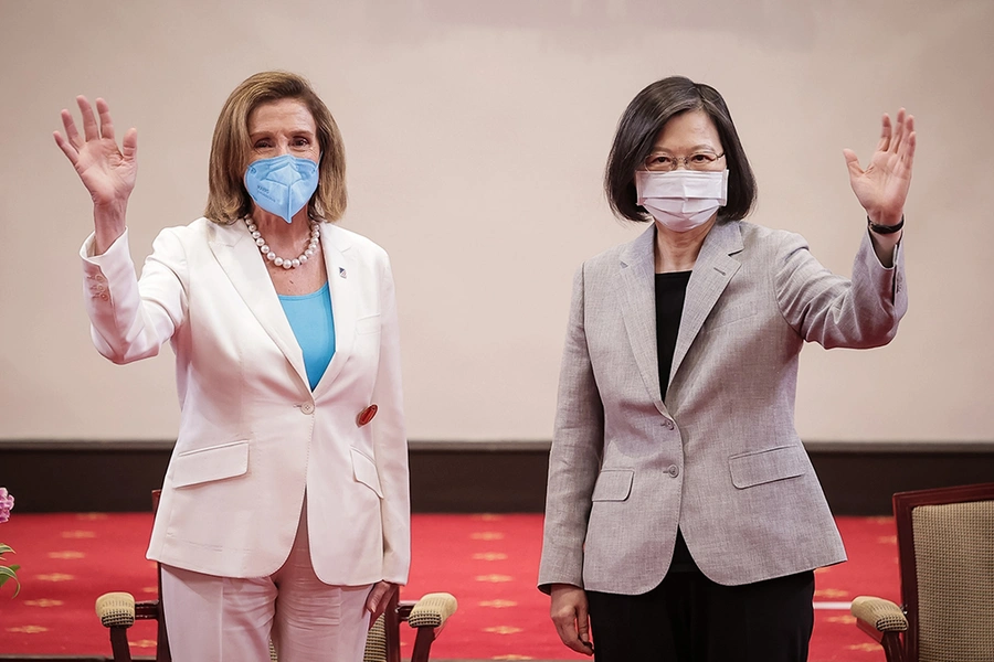 Speaker of the U.S. House Of Representatives Nancy Pelosi (D-CA), left, poses for photographs with Taiwan's President Tsai Ing-wen, right, at the president's office on August 03, 2022 in Taipei, Taiwan