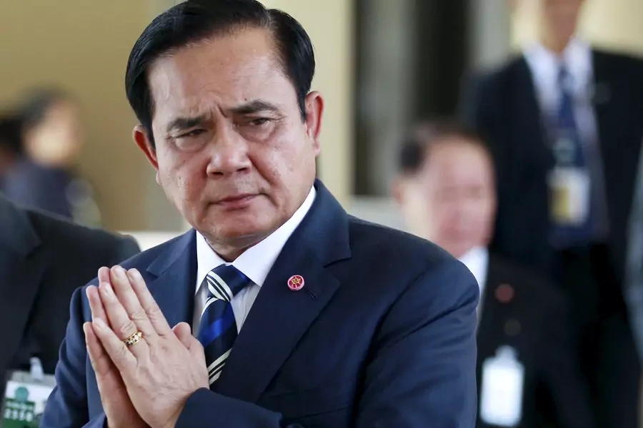 Thailand's Prime Minister Prayuth Chan-ocha gestures after presiding over the Thailand Corporate Excellence Award for Financial Management at the Government House in Bangkok, Thailand, on September 9, 2015. 