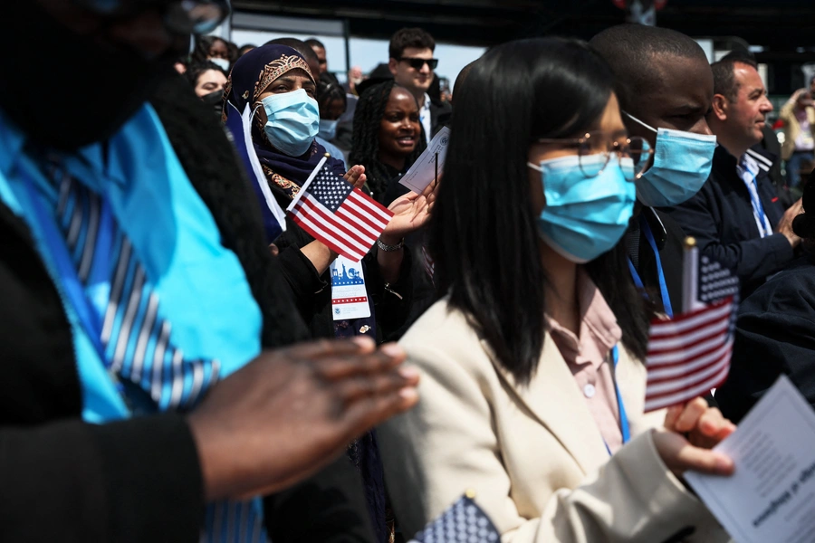 U.S. citizen candidates at a Citizenship and Immigration Services (USCIS) naturalization ceremony in New York City