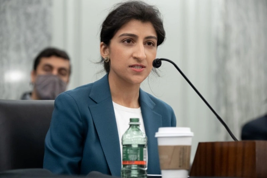 FTC Chairwoman Lina Khan testifies on Capitol Hill in April 2021.
