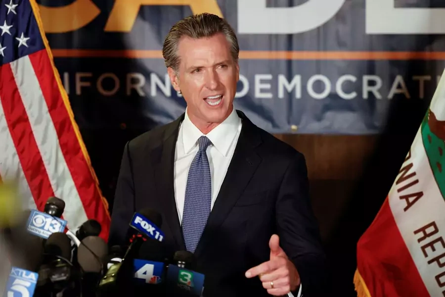 California Governor Gavin Newsom speaks in the aftermath of a failed recall attempt in September 2021.