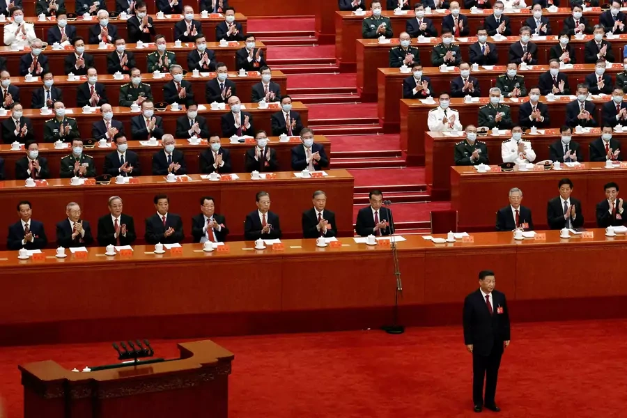 Chinese leader Xi Jinping stands at the opening ceremony of the 20th National Congress of the Chinese Communist Party on October 16, 2022.