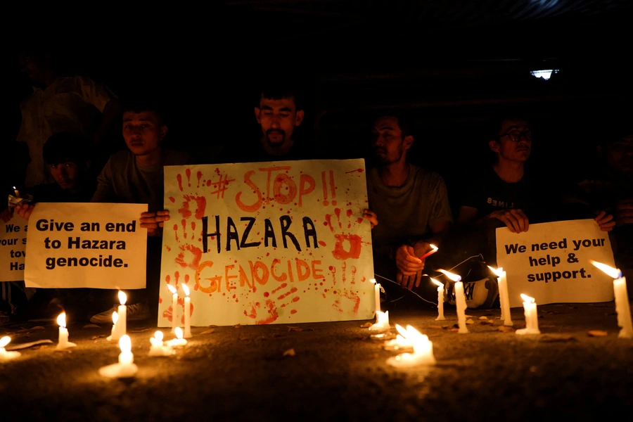 Protest against the suicide attack at a tutoring center in west Kabul, in New Delhi