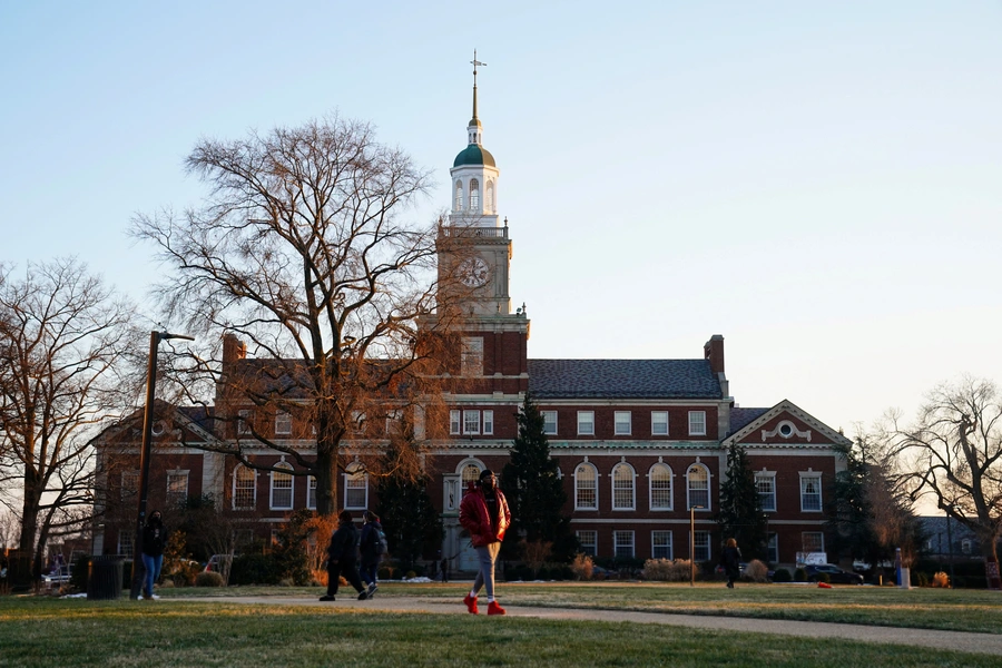 Students walk across the campus of Howard University in Washington, D.C.