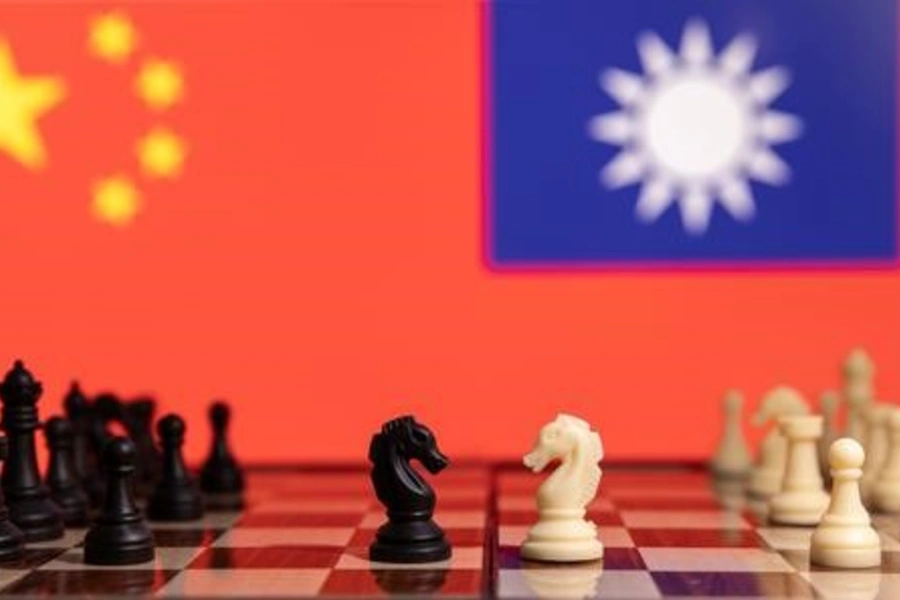 Chess pieces mimicking tensions between China and Taiwan.