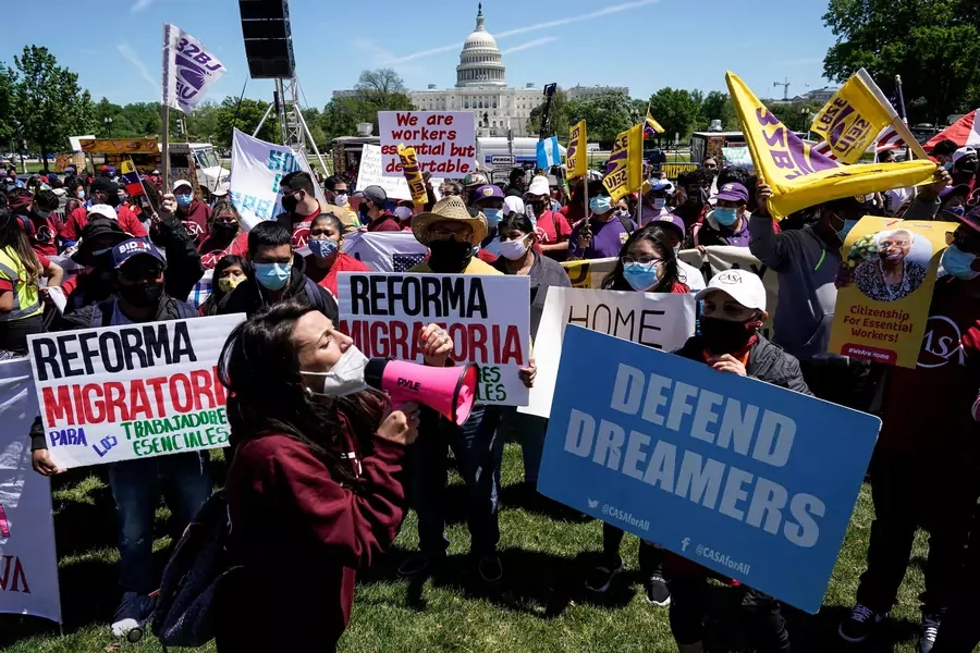 Pro-immigration activists call for immigration reform near the Capitol in Washington on May 1, 2021