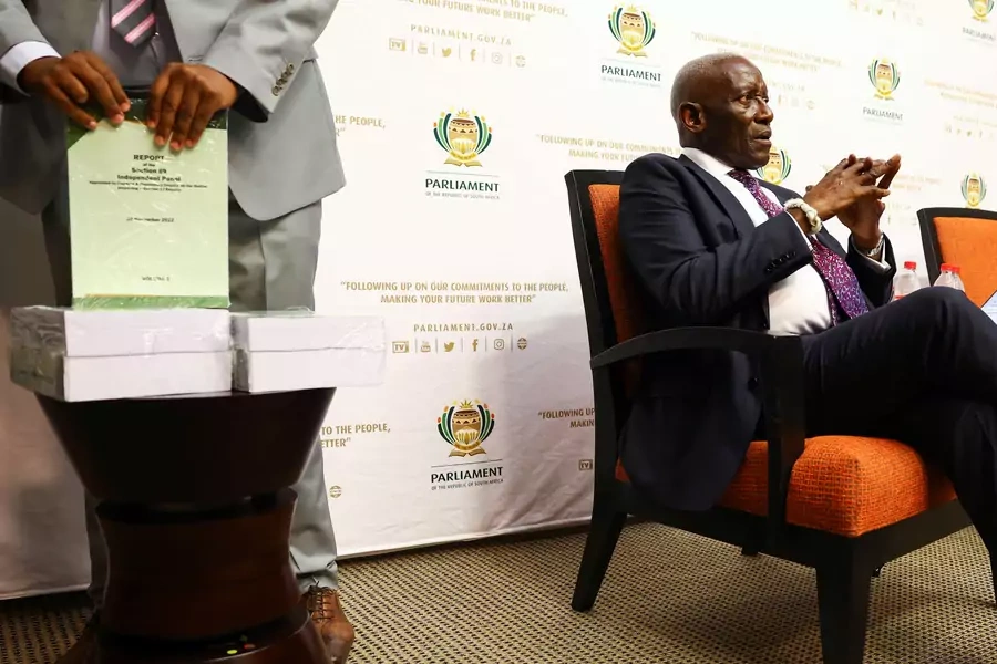 South Africa's former Chief Justice Sandile Ngcobo waits ahead of the handing over of the report on whether President Cyril Ramaphosa should face an impeachment inquiry over the Phala Phala scandal in Cape Town, South Africa on November 30, 2022.