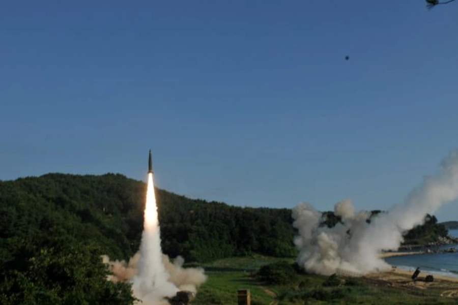 U.S. and South Korean troops utilizing the Army Tactical Missile System (ATACMS) and South Korea's Hyunmoo Missile II, fire missiles into the waters of the East Sea off South Korea on July 5, 2017. 