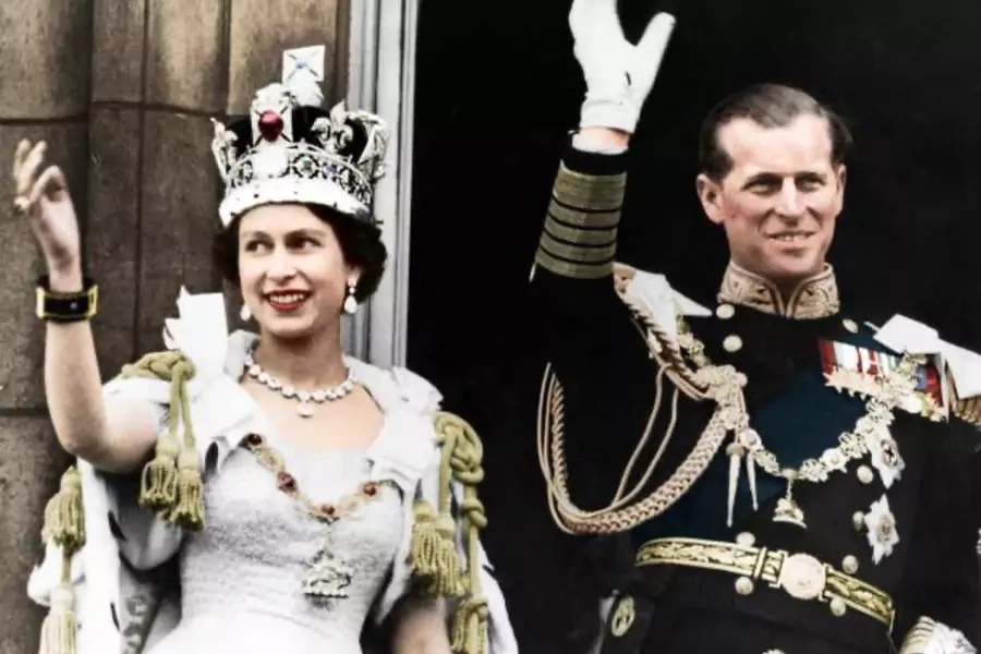 Queen Elizabeth II and the Duke of Edinburgh on her coronation day at Buckingham Palace in 1953. 