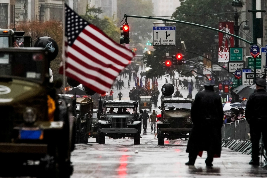 Military members participate in the 103rd Annual Veteran's Day Parade in New York City, U.S., on November 11, 2022. 