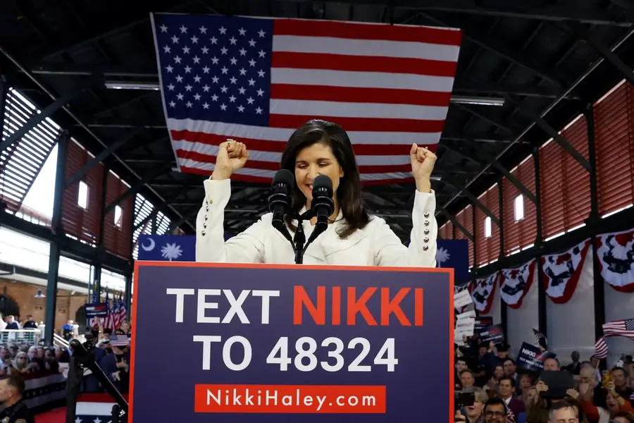 Nikki Haley formally announcing her 2024 presidential campaign at the Charleston Visitor Center in Charleston, South Carolina, on February 15, 2023. 