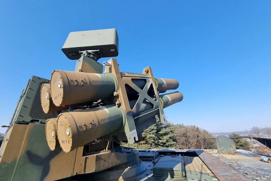 South Korea's short-range surface-to-air missile system Chunma is seen during an anti-drone drill in Yangju, South Korea.