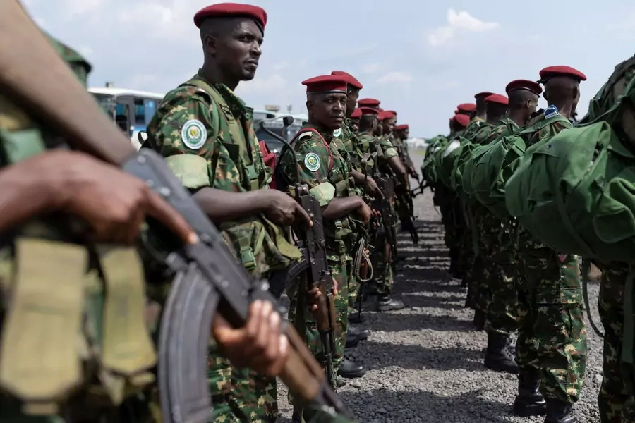 Members of Burundi's National Defence Force, part of the troops of the East African Community Regional Force, arrive to their deployment as part of a regional military operation, in Goma, Democratic Republic of Congo on March 5, 2023.