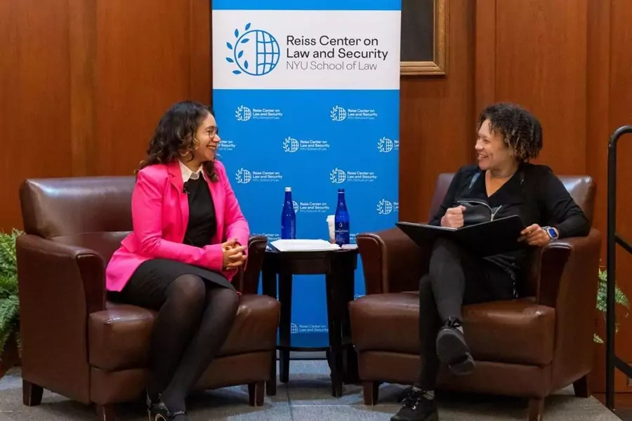 Desiree Cormier Smith (L), Special Representative for Racial Equity and Justice in conversation with Catherine Powell (R) at a Reiss Center on Law and Security event at NYU School of Law, in New York City, New York on February 21, 2023.