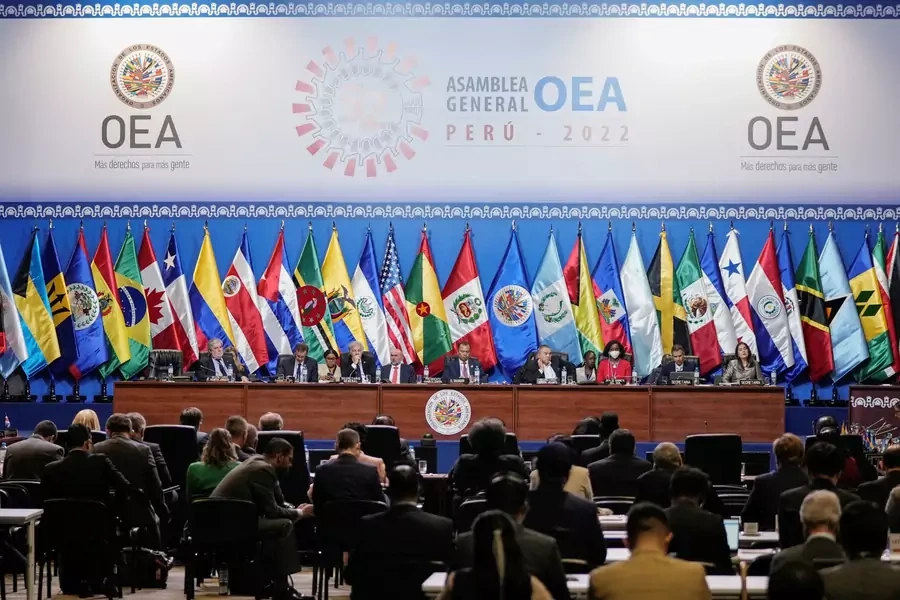 Secretary-General of the Organization of American States (OAS) Luis Almagro heads a session at the OAS 52nd General Assembly in Lima, Peru in October 2022.