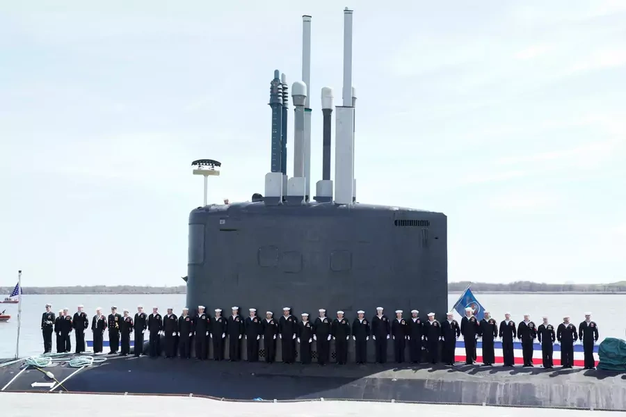 Commemorative commissioning ceremony for the USS Delaware nuclear submarine at the Port of Wilmington on April 2, 2022.