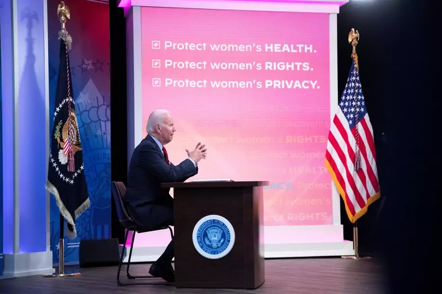 President Biden hosts a virtual meeting promoting women's rights with governors inside the White House 