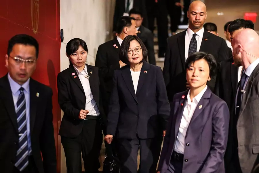 Taiwan President Tsai Ing-wen leaves the Taipei Economic and Cultural Office in New York during her visit to New York City, July 11, 2019.