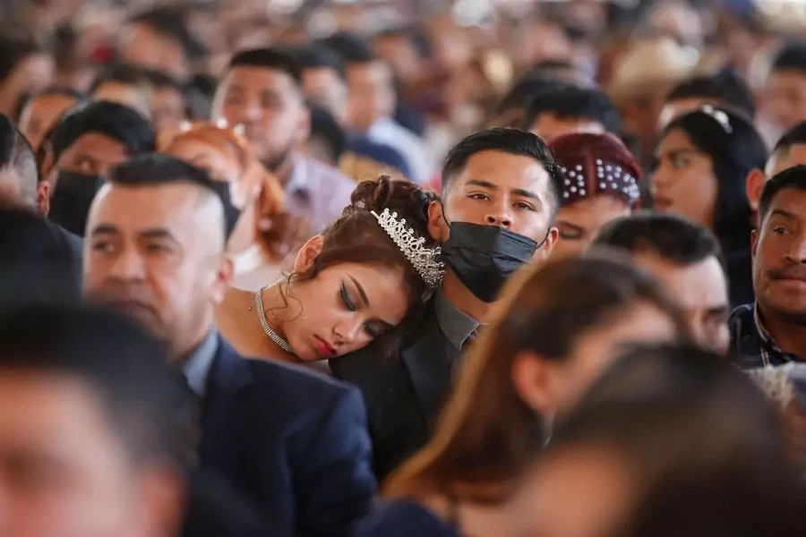 Mass wedding as part of the Valentine's Day celebration, in Monterrey
