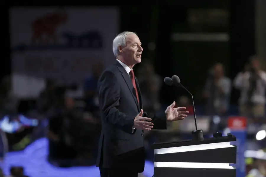 Arkansas Governor Asa Hutchinson speaks at the 2016 Republican National Convention in Cleveland, Ohio