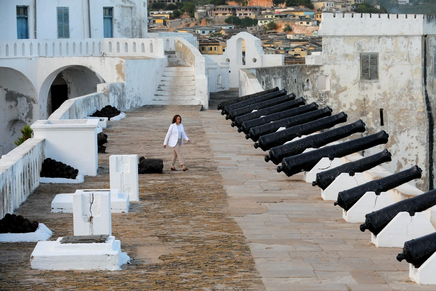 U.S. Vice President Kamala Harris tours the Cape Coast slave castle during her week-long trip to Ghana, Tanzania and Zambia, in Cape Coast, Ghana on March 28, 2023.