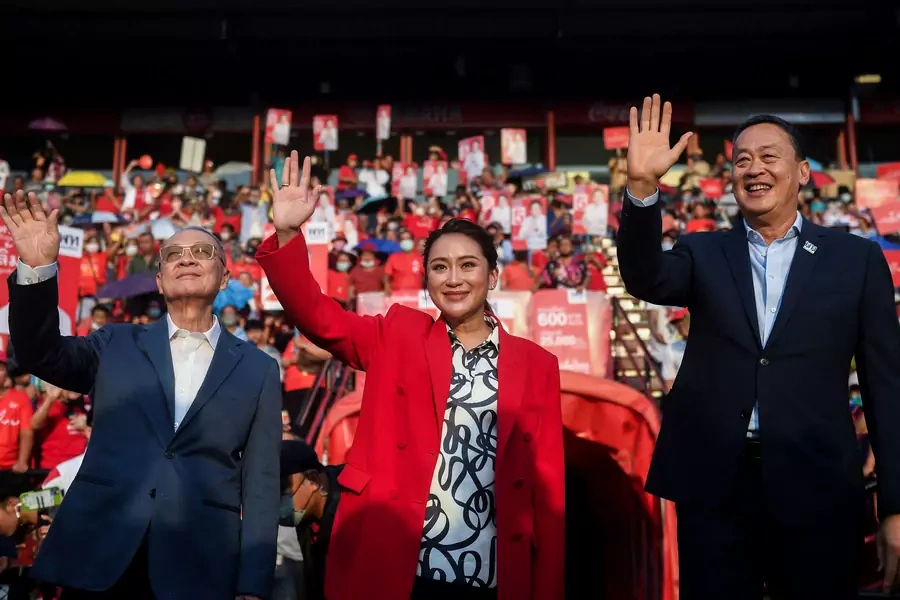 Paetongtarn Shinawatra, daughter of former Prime Minister Thaksin Shinawatra, gestures during an event to announce the party's prime ministerial candidate in Bangkok, Thailand, on April 5, 2023.