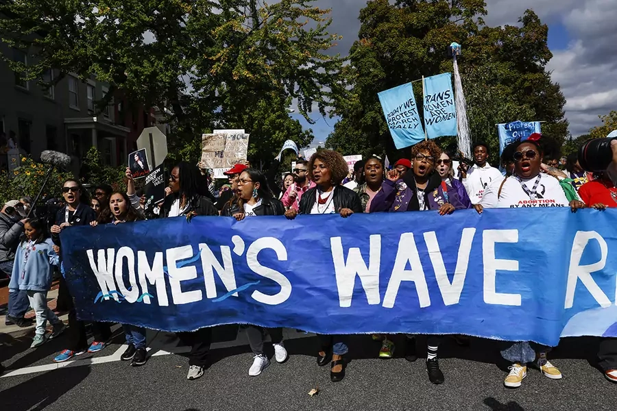 Protesters march to the U.S. Capitol Building during a rally, part of a national weekend of action in support of reproductive rights in Washington DC, on October 8, 2022.