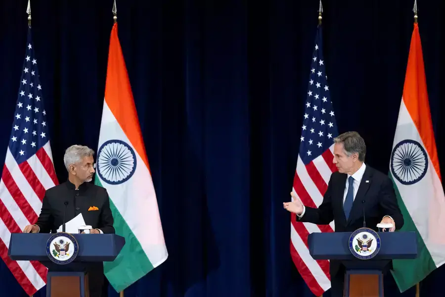 U.S. Secretary of State Antony Blinken and India's Foreign Minister Subrahmanyam Jaishankar speak at a joint news conference at the State Department on September 27, 2022.