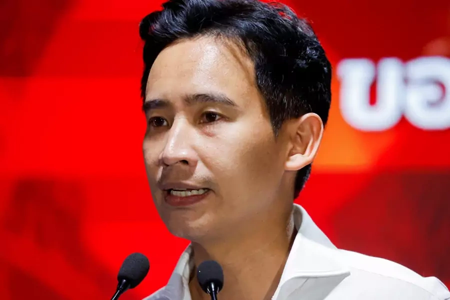 Move Forward Party leader and prime ministerial candidate, Pita Limjaroenrat, speaks to the media on the day of the general election in Bangkok, Thailand, on May 14, 2023.