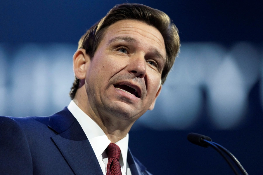 Florida Governor Ron DeSantis addresses students at Liberty University in Lynchburg, Virginia, on April 14, 2023.