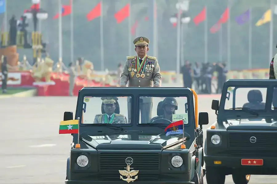 Commander-in-Chief of Defence Services Senior General Min Aung Hlaing attends a military parade to mark the 78th Armed Forces Day in Nay Pyi Taw, Myanmar, on March 27, 2023. 