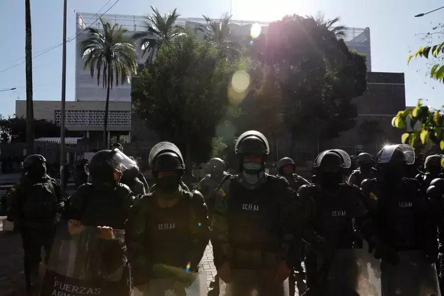 Security forces keep guard outside the National Assembly after Ecuador's President Guillermo Lasso dissolved the Assembly in a decree, bringing forward legislative and presidential elections.