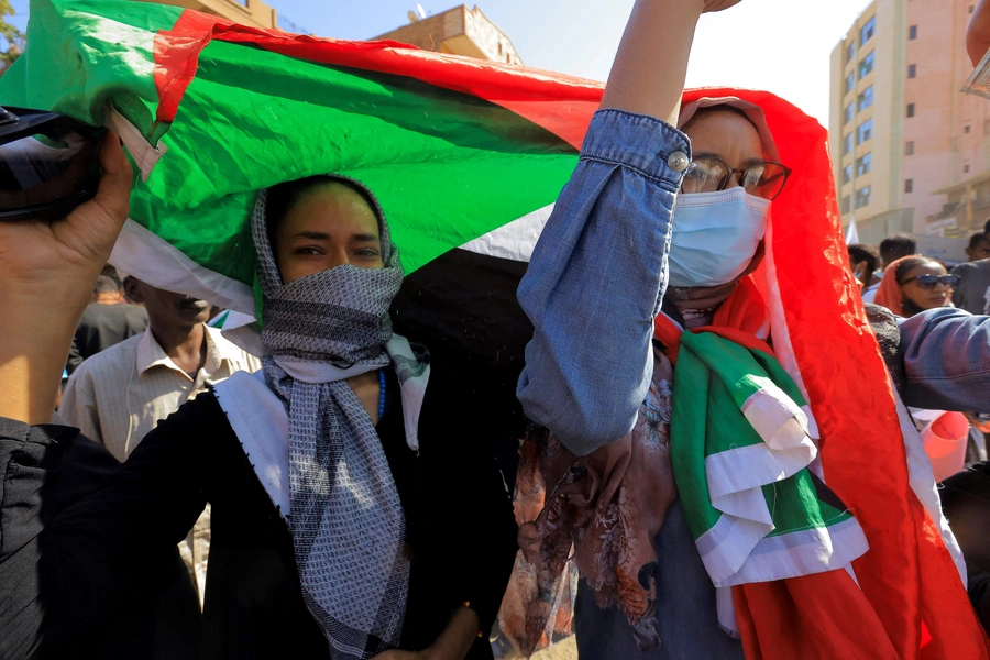 Protesters march during a rally commemorating the fourth anniversary of the uprising that toppled former leader Omar al-Bashir in Khartoum, Sudan December 19, 2022.