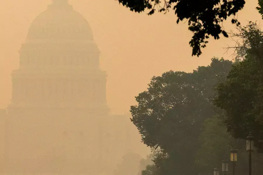 Haze and smoke from the recent Canadian wildfires shroud the skies over the Capitol in Washington, D.C.