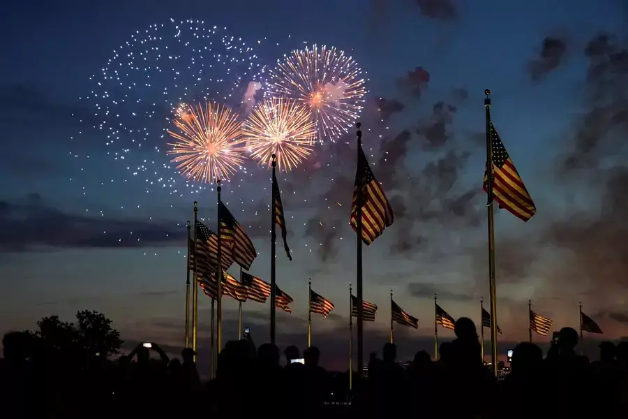 Fireworks explode over the National Mall in Washington, DC, on July 4, 2022.