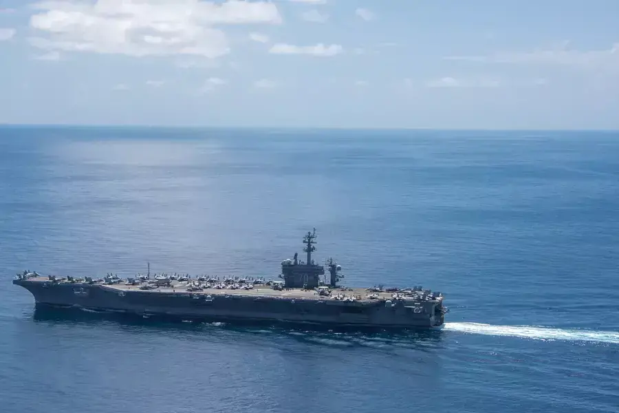 U.S. aircraft carrier USS Carl Vinson transits the Indian Ocean.