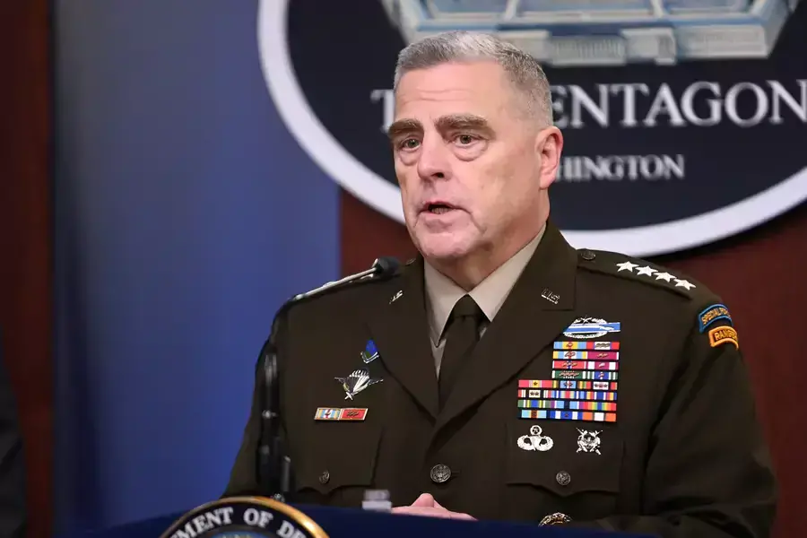 U.S. Joint Chiefs Chairman General Milley addresses reporters at the Pentagon in Arlington