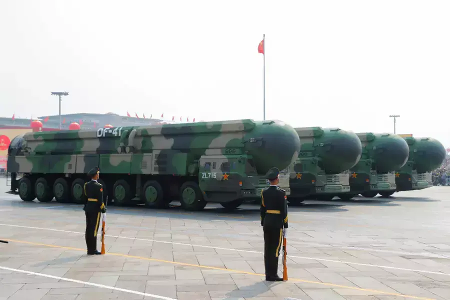 Military vehicles carrying DF-41 intercontinental ballistic missiles drive past Tiananmen Square in Beijing, China, on October 1, 2019 to mark the 70th founding anniversary of People's Republic of China.