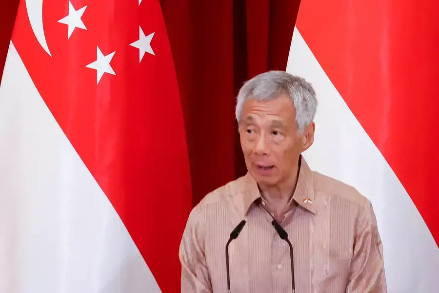 Singapore's Prime Minister Lee Hsien Loong gives a joint news conference with Indonesia's President Joko Widodo at the Istana in Singapore on March 16, 2023.