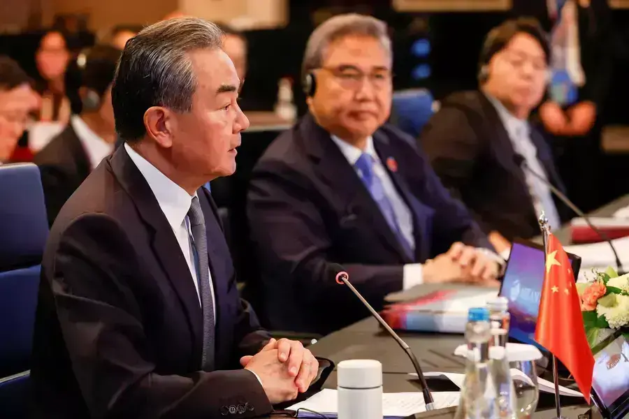 Chinese Communist Party's foreign policy chief Wang Yi, South Korean Foreign Minister Park Jin, and Japanese Foreign Minister Yoshimasa Hayashi attend the ASEAN Plus Three Foreign Ministers’ Meeting in Jakarta, Indonesia, on July 13, 2023.