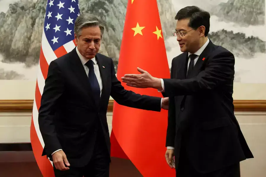 U.S. Secretary of State Antony Blinken meets with China’s Foreign Minister Qin Gang at the Diaoyutai State Guesthouse in Beijing, China, on June 18, 2023, during one of Qin’s last engagements as Foreign Minister.