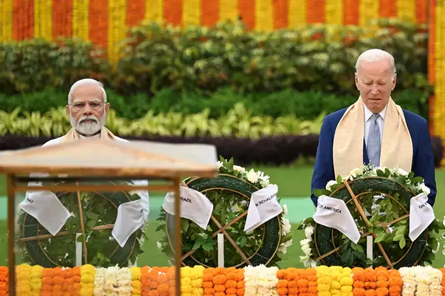 U.S. President Joe Biden visits the Raj Ghat memorial with Prime Minister of India Narendra Modi and other G20 leaders.