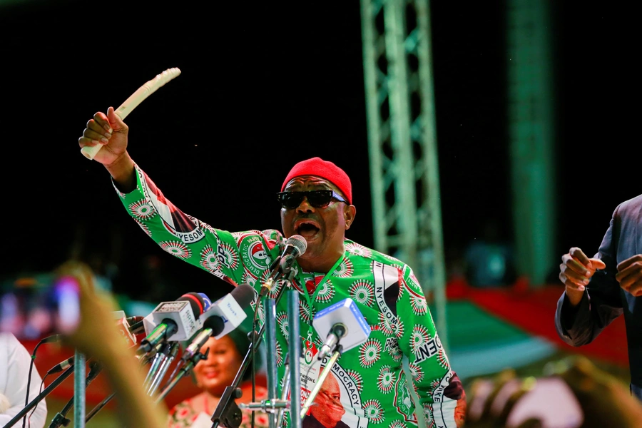 Rivers State Governor Nyesom Wike addresses the People Democratic Party delegates during the special convention in Abuja, Nigeria on May 28, 2022.