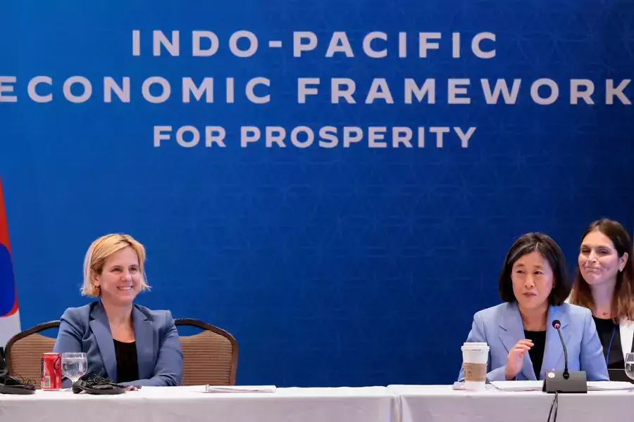 U.S. Trade Representative Katherine Tai chairs the Indo-Pacific Economic Framework meeting in Detroit, Michigan on May 27, 2023.