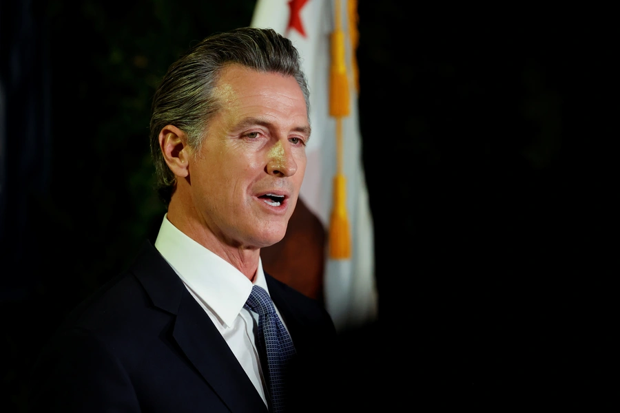 California Governor Gavin Newsom at the Democratic Party headquarters in Sacramonto, California