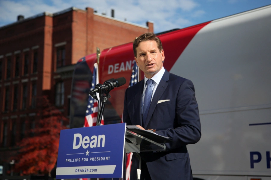 Democratic Congressman Dean Phillips of Minnesota announces his presidential candidacy in Concord, New Hampshire, on October 27, 2023. 