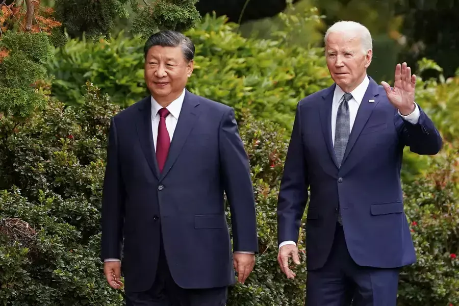 President Joe Biden and President Xi Jinping walk on the sidelines of the Asia-Pacific Economic Cooperation summit on November 15, 2023. 