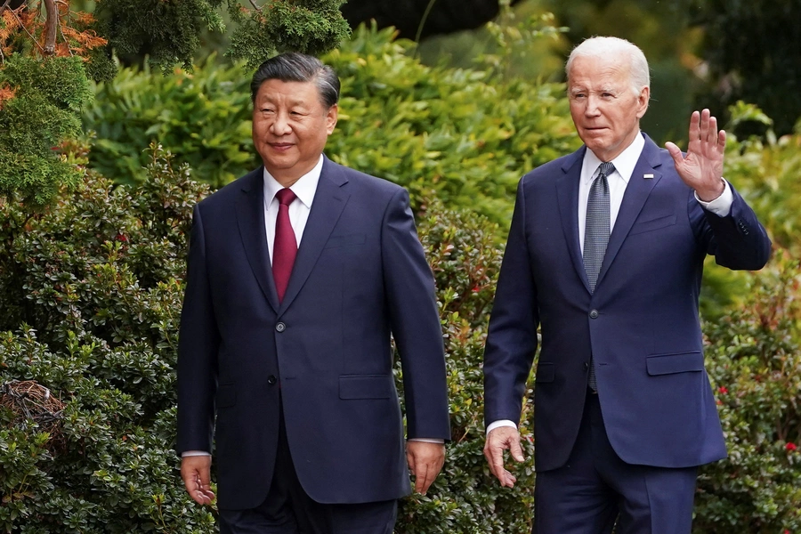 President Joe Biden and President Xi Jinping walk on the sidelines of the Asia-Pacific Economic Cooperation summit on November 15, 2023. 